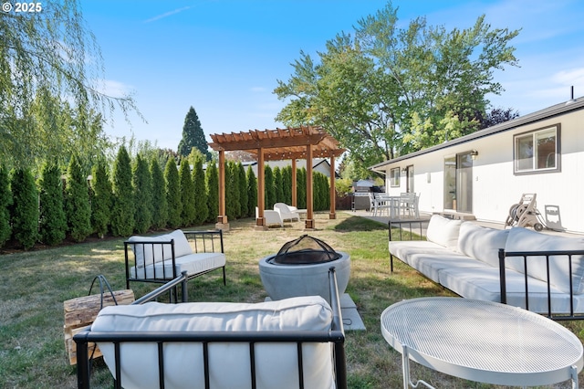 65 SW Frenwood Way, Beaverton, OR 97005 - view of patio / terrace with an outdoor living space with a fire pit and a pergola