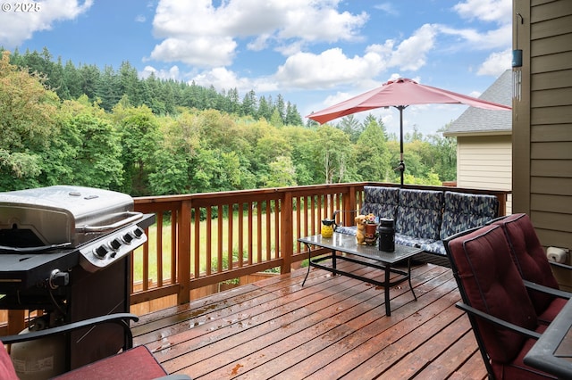 2314 SW 43rd St, Gresham, OR 97080 - wooden deck with area for grilling, a view of trees, and outdoor lounge area