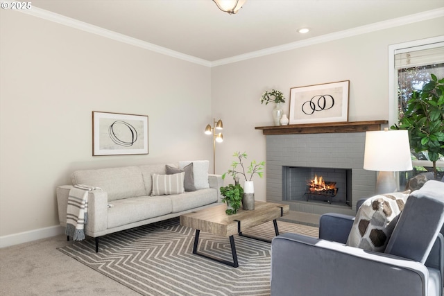4698 Winthrop Ct, Lake Oswego, OR 97035 - carpeted living area featuring a fireplace and ornamental molding