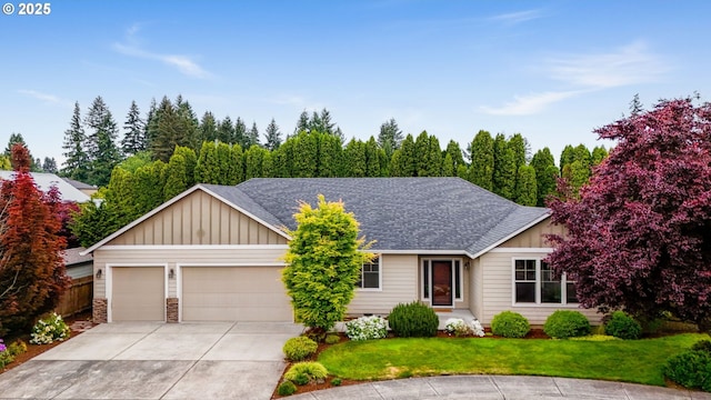 904 NW 105th Cir, Vancouver, WA 98685 - ranch-style home featuring an attached garage, board and batten siding, driveway, and roof with shingles