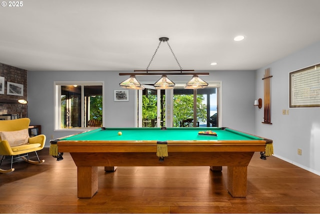 142 Lyons Rd, Stevenson, WA 98648 - rec room with billiards table, wood finished floors, baseboards, and recessed lighting