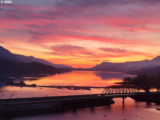 142 Lyons Rd, Stevenson, WA 98648 - water view with a mountain backdrop and a notable bridge