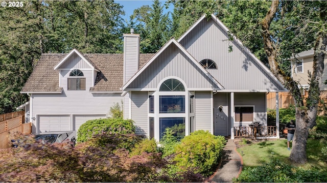 2703 Moon Mountain Dr, Eugene, OR 97403 - view of front facade featuring a chimney and a porch