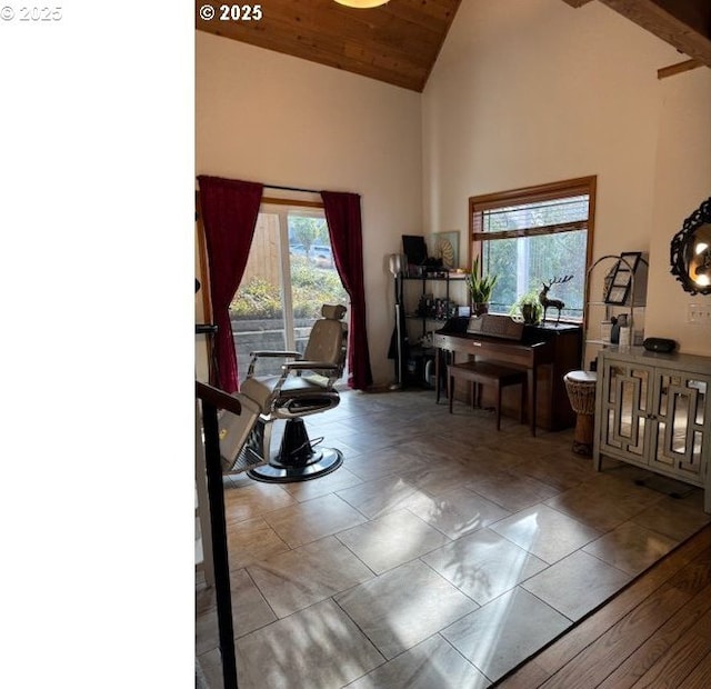2703 Moon Mountain Dr, Eugene, OR 97403 - office area with high vaulted ceiling and wooden ceiling