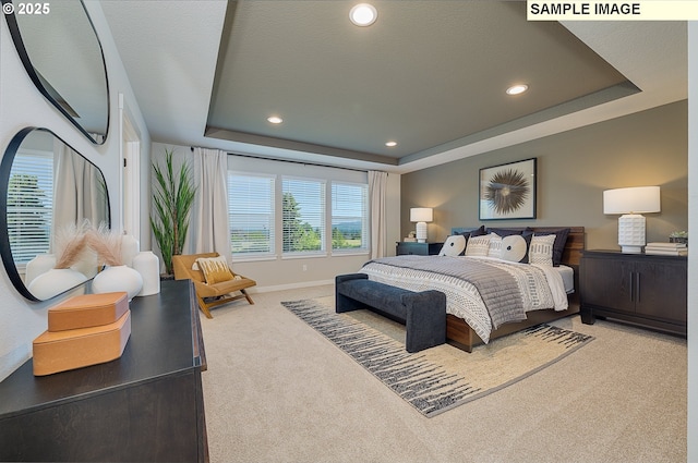 1449 NE Josephine Ct Unit 170, Estacada, OR 97023 - carpeted bedroom featuring a raised ceiling, recessed lighting, and baseboards
