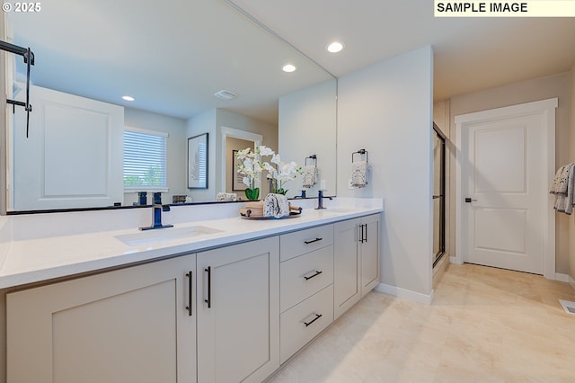 1449 NE Josephine Ct Unit 170, Estacada, OR 97023 - full bathroom with a shower stall, double vanity, recessed lighting, and baseboards