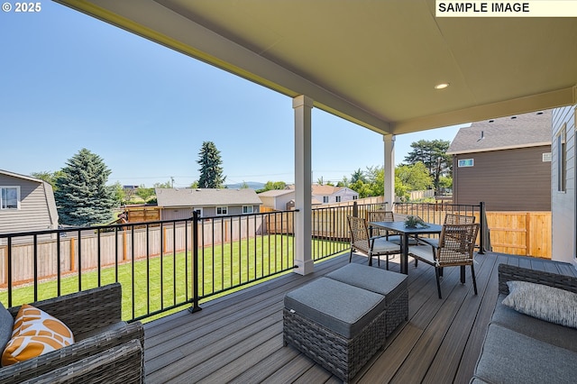 1449 NE Josephine Ct Unit 170, Estacada, OR 97023 - wooden terrace with outdoor dining area and a residential view