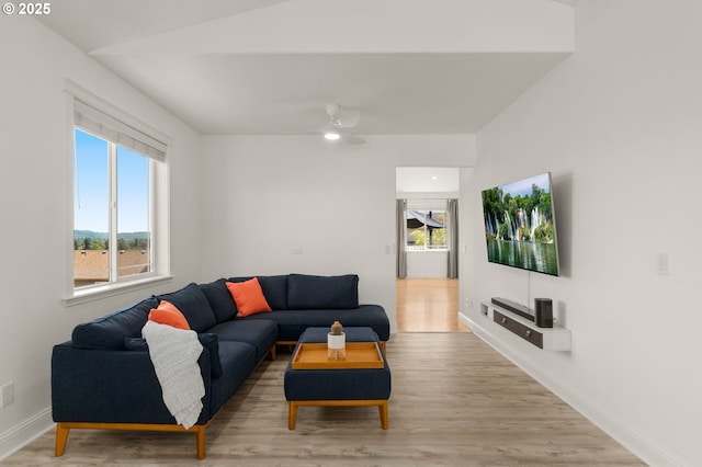 15708 SE Bybee Dr, Portland, OR 97236 - living room featuring light wood-style floors and a ceiling fan