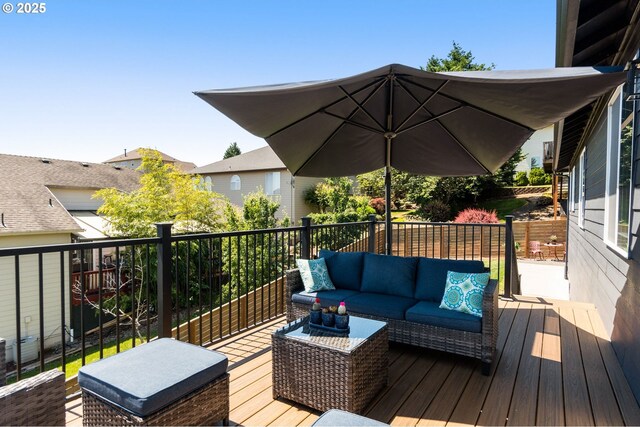 15708 SE Bybee Dr, Portland, OR 97236 - wooden deck with an outdoor living space