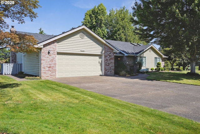 209 Mcnary Estates Dr N, Keizer, OR 97303 - single story home featuring brick siding, driveway, an attached garage, a front yard, and a chimney
