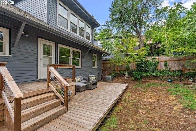 2522 NE 50th Ave, Portland, OR 97213 - wooden deck featuring fence, outdoor lounge area, and cooling unit