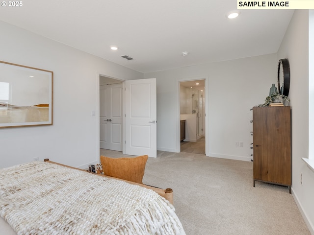 239 NW 29th Way, Battle Ground, WA 98604 - bedroom featuring recessed lighting, baseboards, visible vents, and light carpet