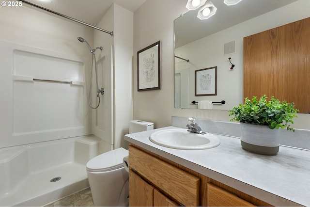 6708 N Richmond Ave, Portland, OR 97203 - bathroom with vanity, walk in shower, toilet, and visible vents