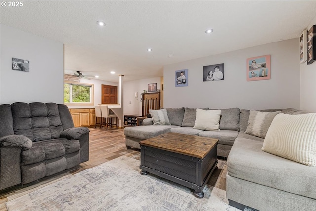 22260 E Wild Fern Ln, Brightwood, OR 97011 - living area featuring light wood-style floors, recessed lighting, and ceiling fan