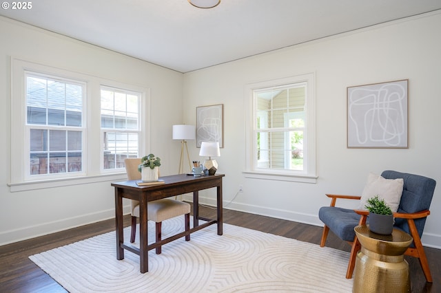7327 N Washburne Ave, Portland, OR 97217 - home office featuring dark wood-style floors and baseboards