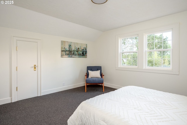 7327 N Washburne Ave, Portland, OR 97217 - bedroom with lofted ceiling, dark colored carpet, and baseboards