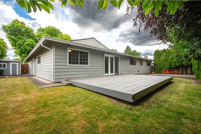 4603 SE 16th Ct, Gresham, OR 97080 - back of property featuring a shed, a deck, and french doors