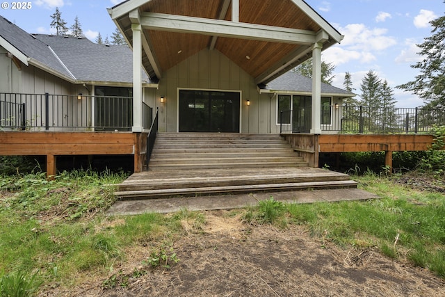 39665 SE Rude Rd, Sandy, OR 97055 - doorway to property featuring a shingled roof and board and batten siding