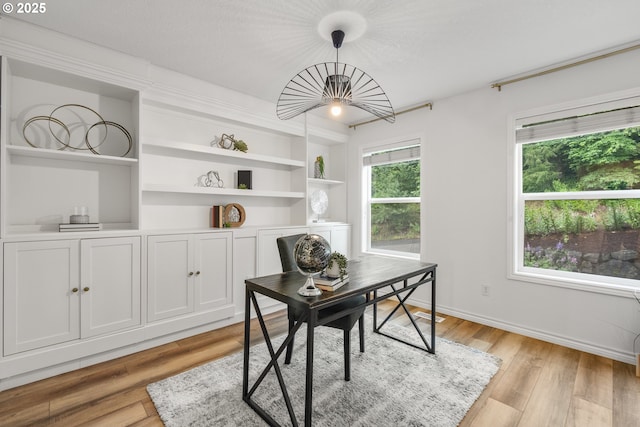office with light wood-style floors and baseboards