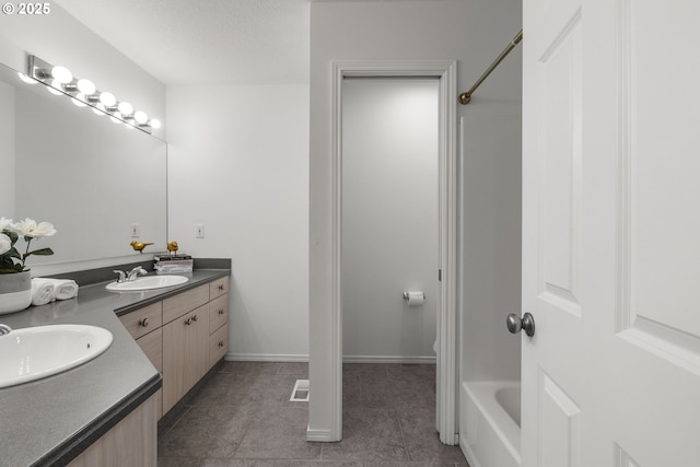 full bath with tile patterned floors and double vanity