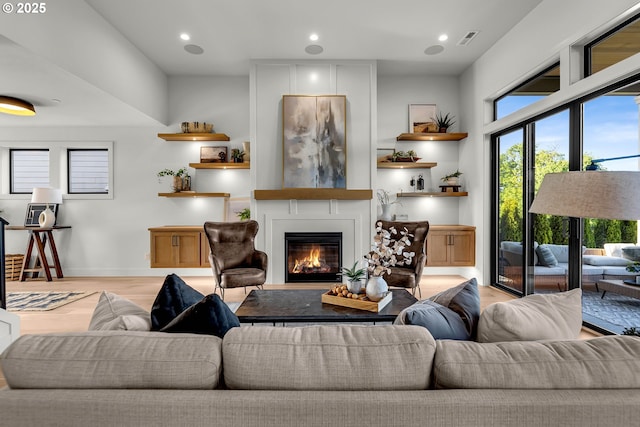 3800 W 2nd St, Washougal, WA 98671 - living room with a fireplace, light wood-style flooring, and recessed lighting