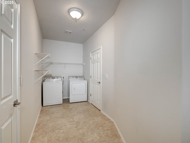 2532 Bryce Ave, Forest Grove, OR 97116 - washroom with separate washer and dryer, baseboards, a textured ceiling, visible vents, and laundry area