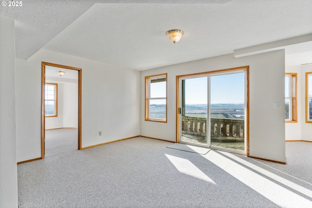 carpeted spare room featuring a wealth of natural light and a textured ceiling