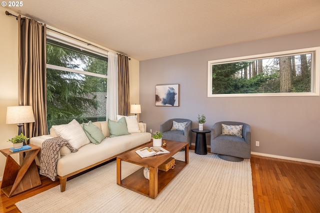 living room with wood finished floors and baseboards