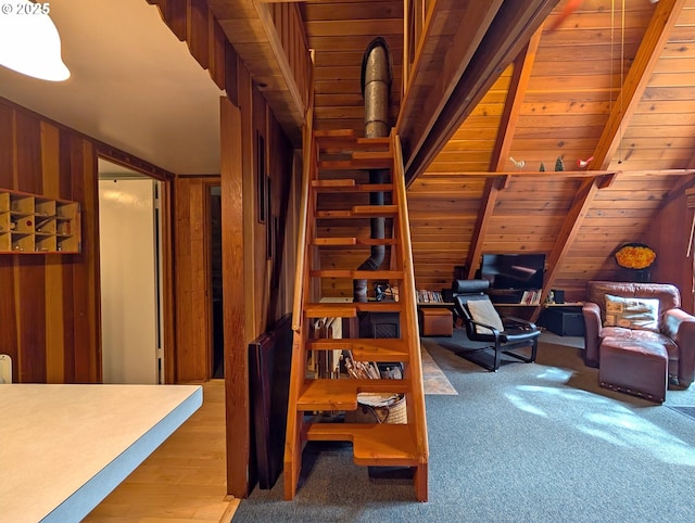 75887 E Rd 28, Rhododendron, OR 97049 - stairs with wood walls and wood finished floors