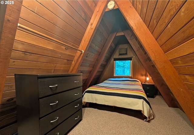 75887 E Rd 28, Rhododendron, OR 97049 - carpeted bedroom with wood walls, wood ceiling, and lofted ceiling