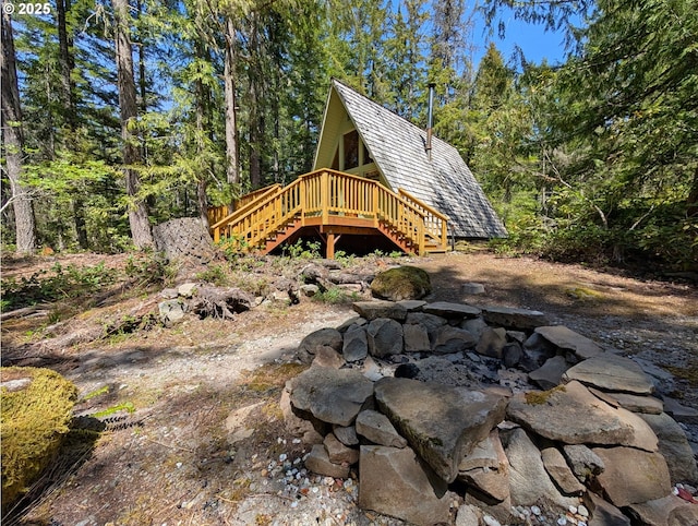 75887 E Rd 28, Rhododendron, OR 97049 - view of side of home featuring a deck and stairs