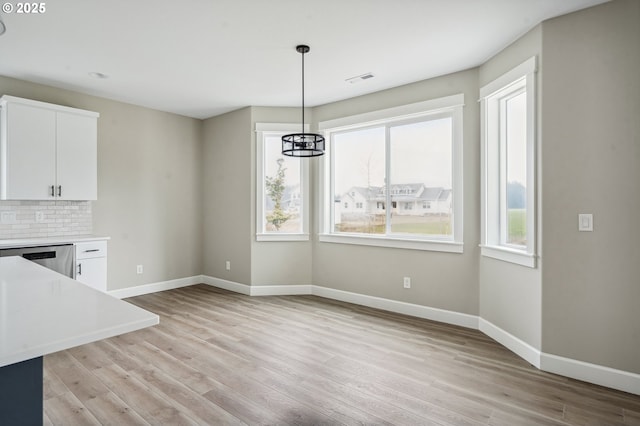 unfurnished dining area featuring light hardwood / wood-style flooring