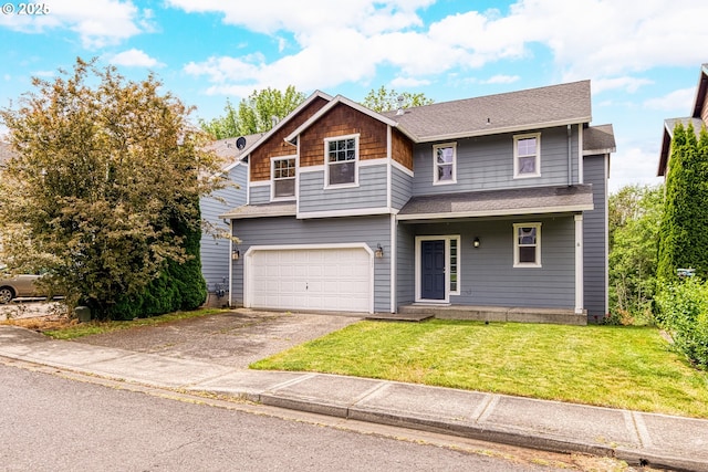 111 SE 49th Ct, Hillsboro, OR 97123 - view of front of house with driveway, a shingled roof, an attached garage, and a front lawn