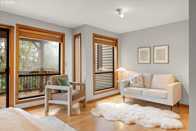 sitting room featuring light hardwood / wood-style flooring