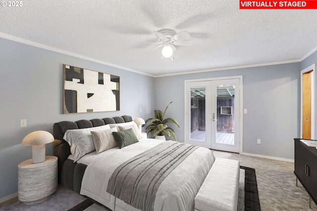 17445 S Beckman Rd, Oregon City, OR 97045 - bedroom with french doors, access to exterior, carpet floors, ornamental molding, and baseboards