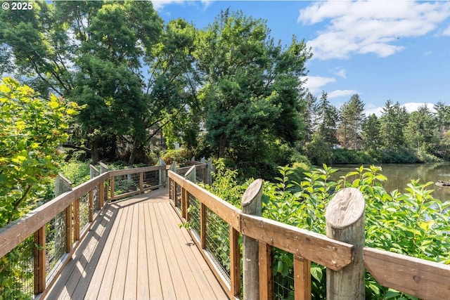 deck with a water view