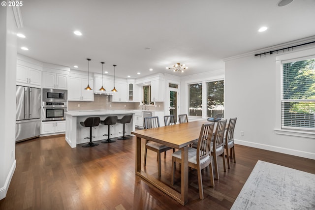 4604 NE 119th St, Vancouver, WA 98686 - dining room with recessed lighting, dark wood-type flooring, baseboards, and ornamental molding