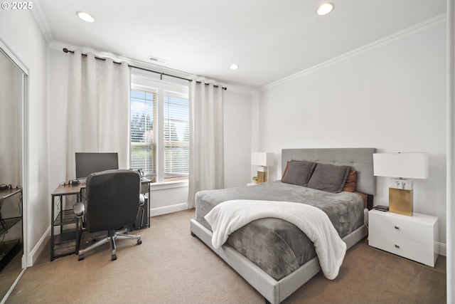 4604 NE 119th St, Vancouver, WA 98686 - bedroom with crown molding, visible vents, baseboards, and light colored carpet