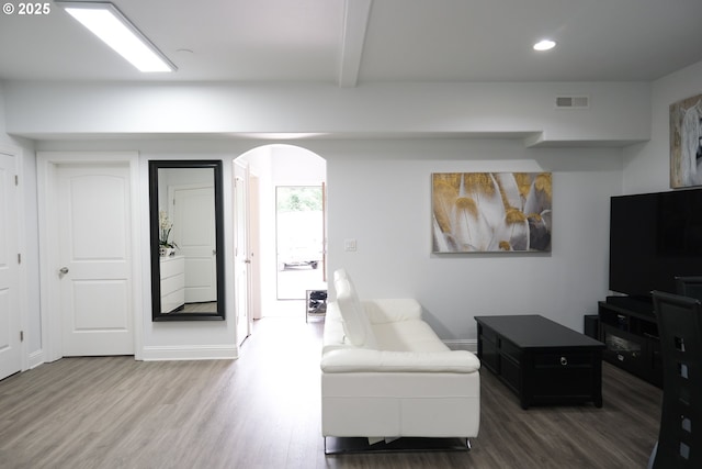 4604 NE 119th St, Vancouver, WA 98686 - living room with recessed lighting, visible vents, beamed ceiling, and wood finished floors