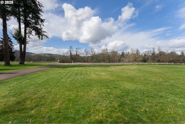 view of home's community featuring a lawn and fence