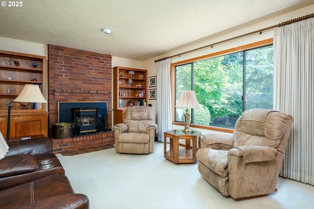 11560 SE 108th Ave, Happy Valley, OR 97086 - carpeted living area featuring a textured ceiling and a wood stove