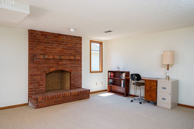 11560 SE 108th Ave, Happy Valley, OR 97086 - office featuring carpet flooring, a textured ceiling, and a fireplace