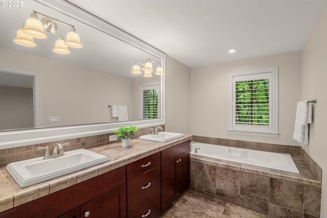 4661 Trillium, Woods, Lake Oswego, OR 97035 - bathroom with a garden tub, double vanity, recessed lighting, and backsplash
