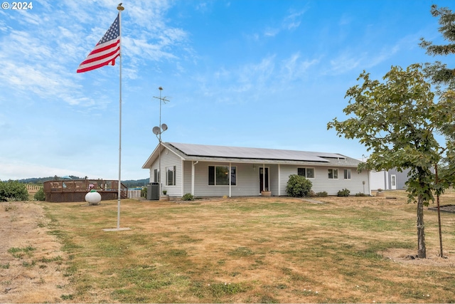 6836 NW Bony Rd, Yamhill, OR 97148 - ranch-style house featuring central air condition unit, solar panels, and a front yard