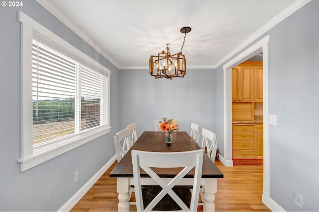 6836 NW Bony Rd, Yamhill, OR 97148 - dining space with a chandelier, light wood-type flooring, baseboards, and ornamental molding