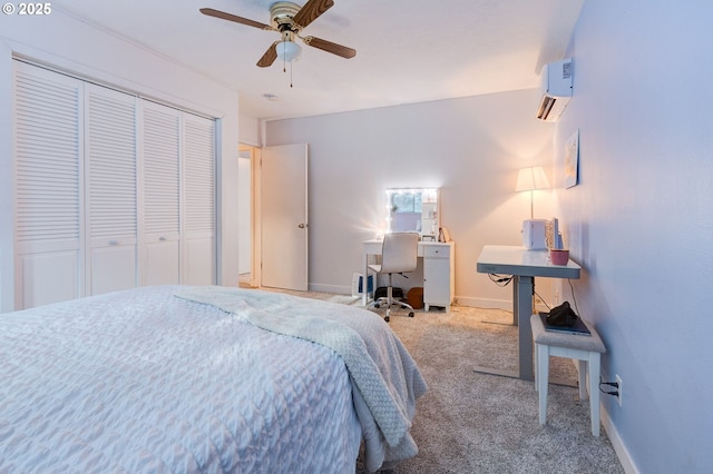 24492 SE Three Cedars St, Damascus, OR 97089 - carpeted bedroom with a wall mounted air conditioner, a closet, ceiling fan, and an office area