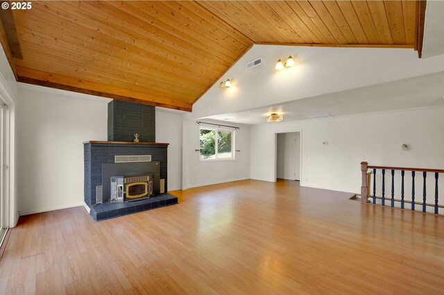 8157 S A St, Springfield, OR 97478 - unfurnished living room featuring wooden ceiling, high vaulted ceiling, and wood finished floors