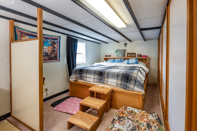 bedroom with light colored carpet