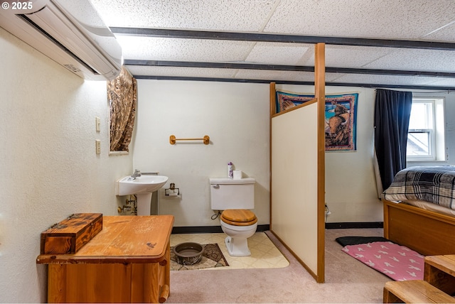 bathroom with toilet, a wall mounted AC, and sink