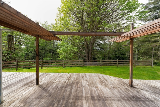 wooden terrace with a yard